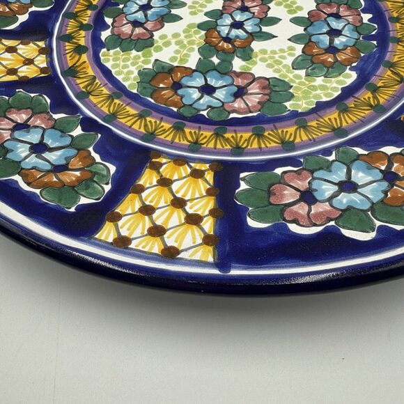 Talavera San Sebastian de Aparicio Handmade Blue Yellow‎ Floral Plate Mexico - Picture 4 of 7
